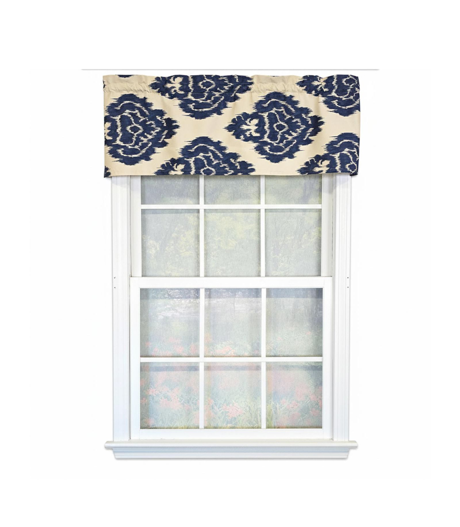RLF Home 100% Cotton High Quality Flame Tailored Window Valance with 1.5" Rod Pocket 50" W X 12" L Navy