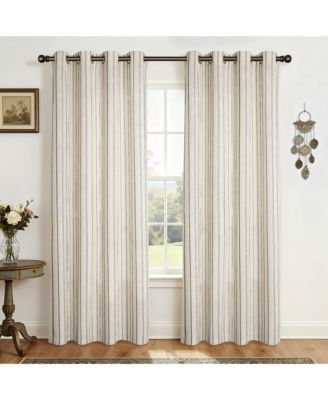 Awesome Home Linen Blend Geometric Striped Light Filtering Curtains Pair