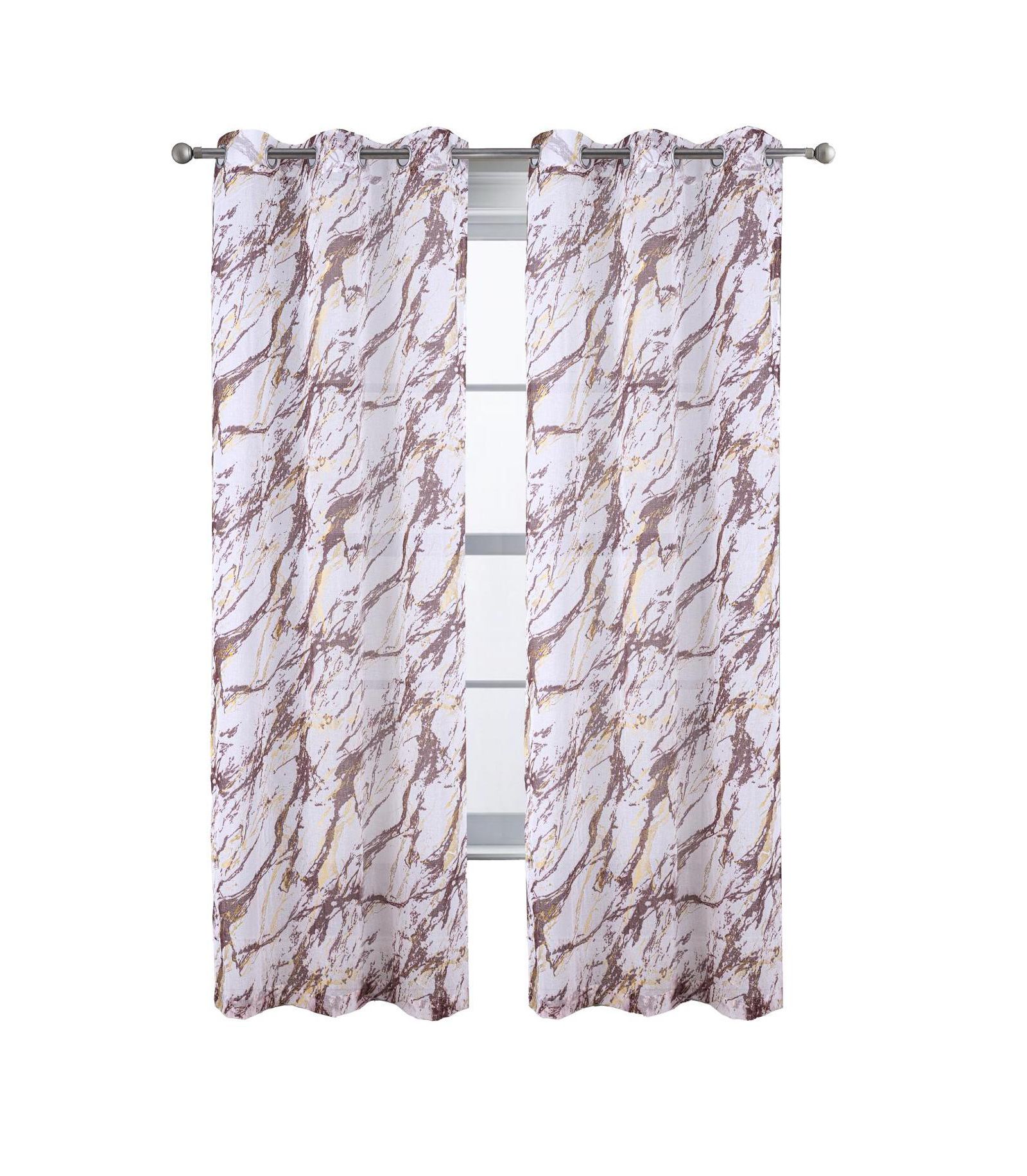 RT Designers Collection Marble Grommet Metallic Sheer Printed Doily Curtain Panel 54" x 90"