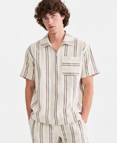 Мужская рубашка Sun + Stone Men's Roan Cotton Striped Quarter-Zip
