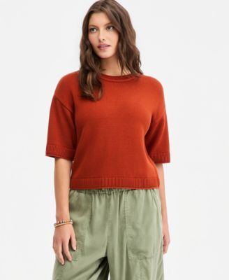 On 34th Women's Cotton Short-Sleeve Relaxed Crew Sweater, Macy's Exclusive
