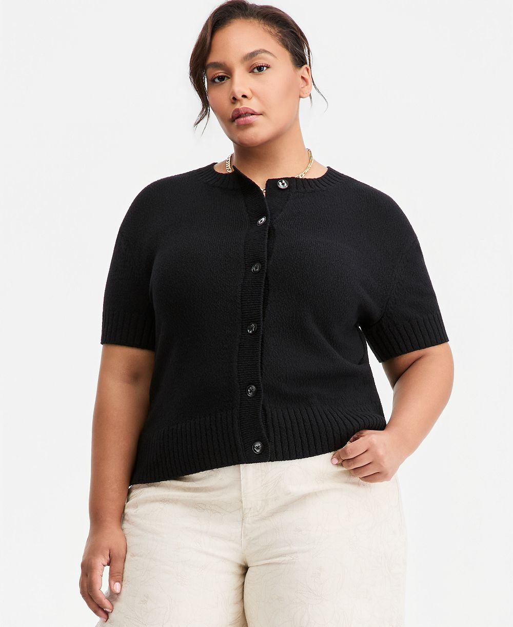 On 34th Trendy Plus Size Short-Sleeve Button-Front Cardigan, Macy's Exclusive