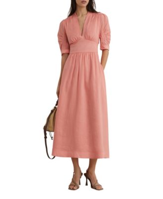REISS Women's Short-Sleeve Waisted Midi Dress