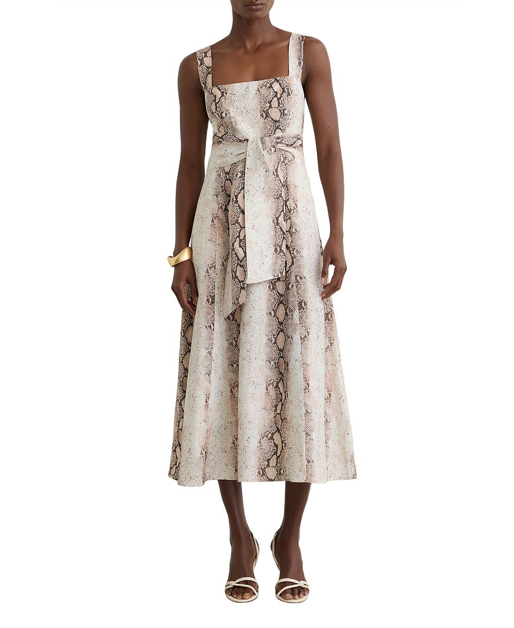 Платье REISS Women's Linen-Blend Snake-Print Midi
