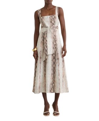 Платье REISS Women's Linen-Blend Snake-Print Midi