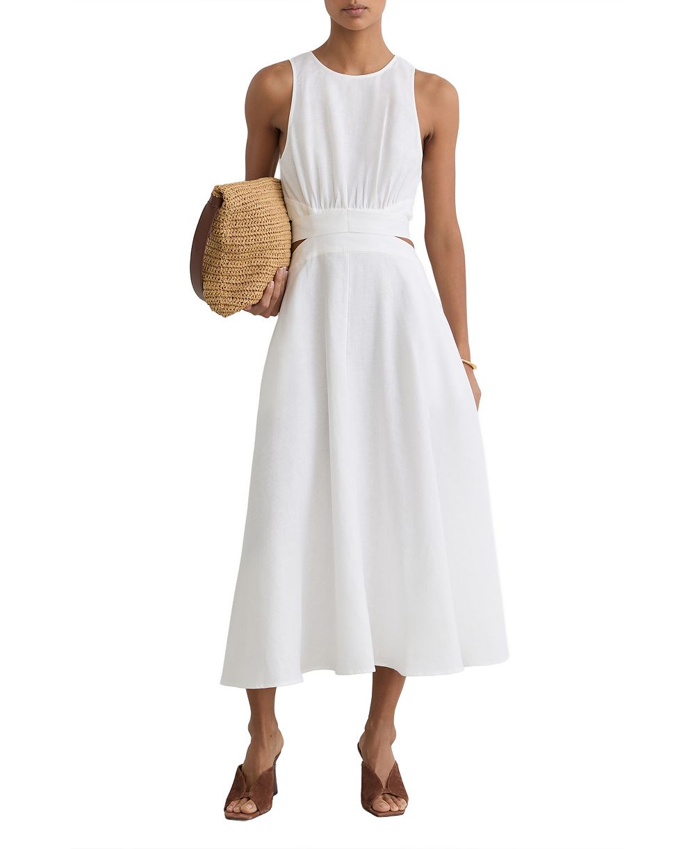 Платье REISS Women's Linen-Cotton Cut-Out Midi из льна и хлопка с вырезами