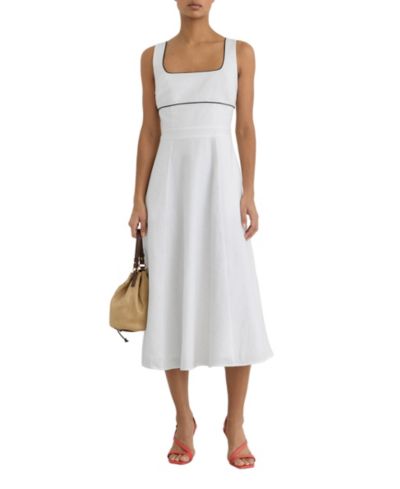 REISS Women's Dorethea Linen Contrast-Trim Midi Dress