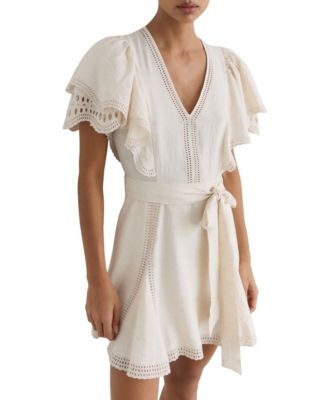 REISS Women's Broderie Anglaise Belted Flippy Dress
