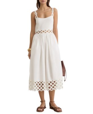 REISS Women's Rib-Knit Woven Mix Cut-Out Midi Dress