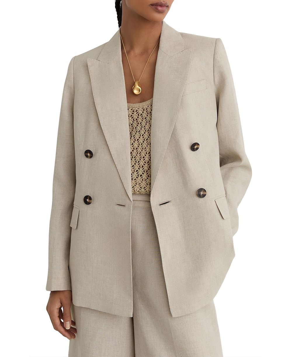 REISS Women's Kit Linen Double-Breasted Peak Lapels Blazer