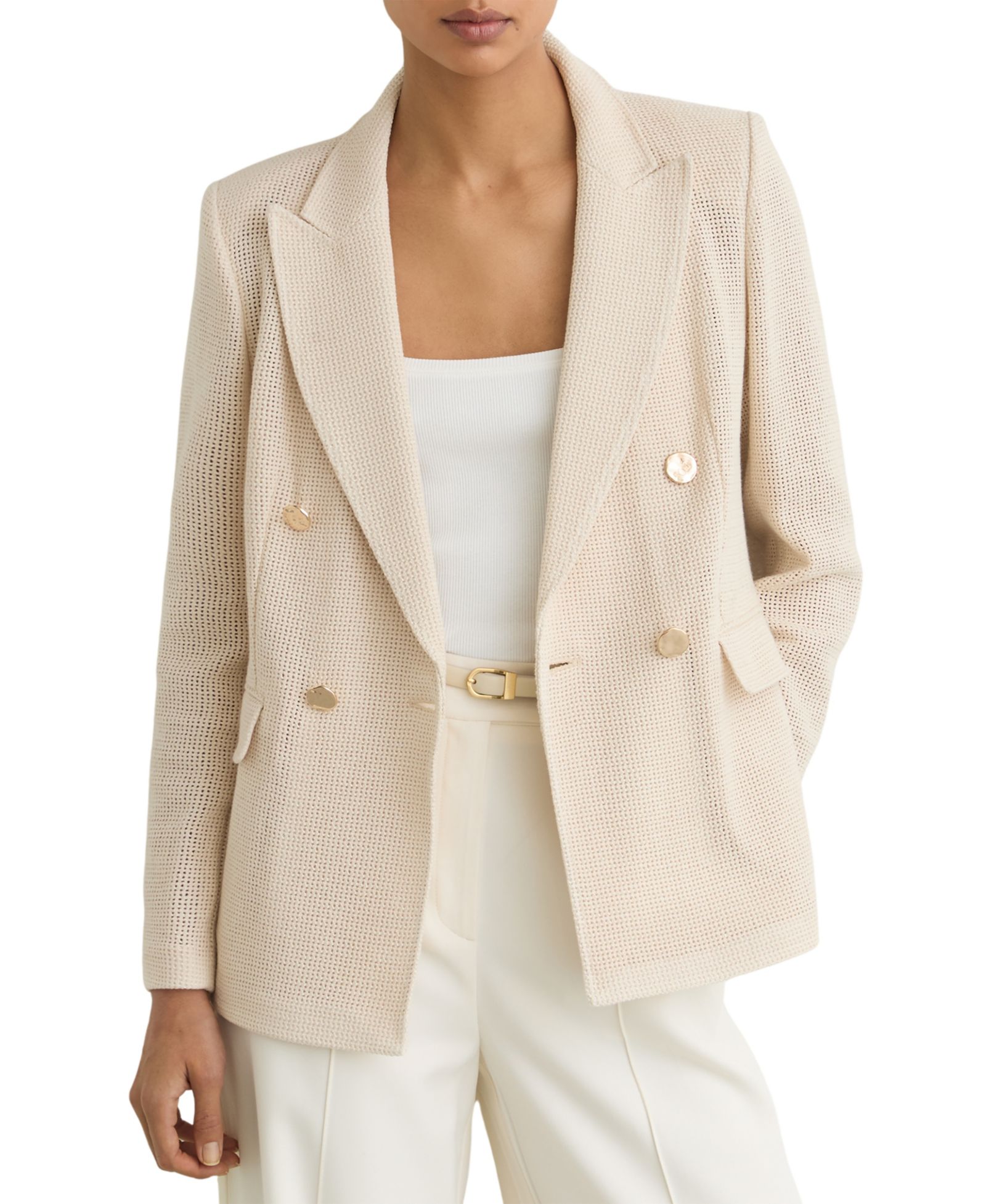 REISS Women's Open-Weave Double-Breasted Blazer