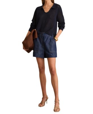 REISS Women's Ashby High-Waisted Linen Chambray Shorts