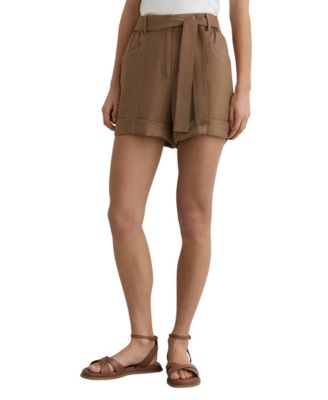 REISS Women's Belted Button-Tab Shorts
