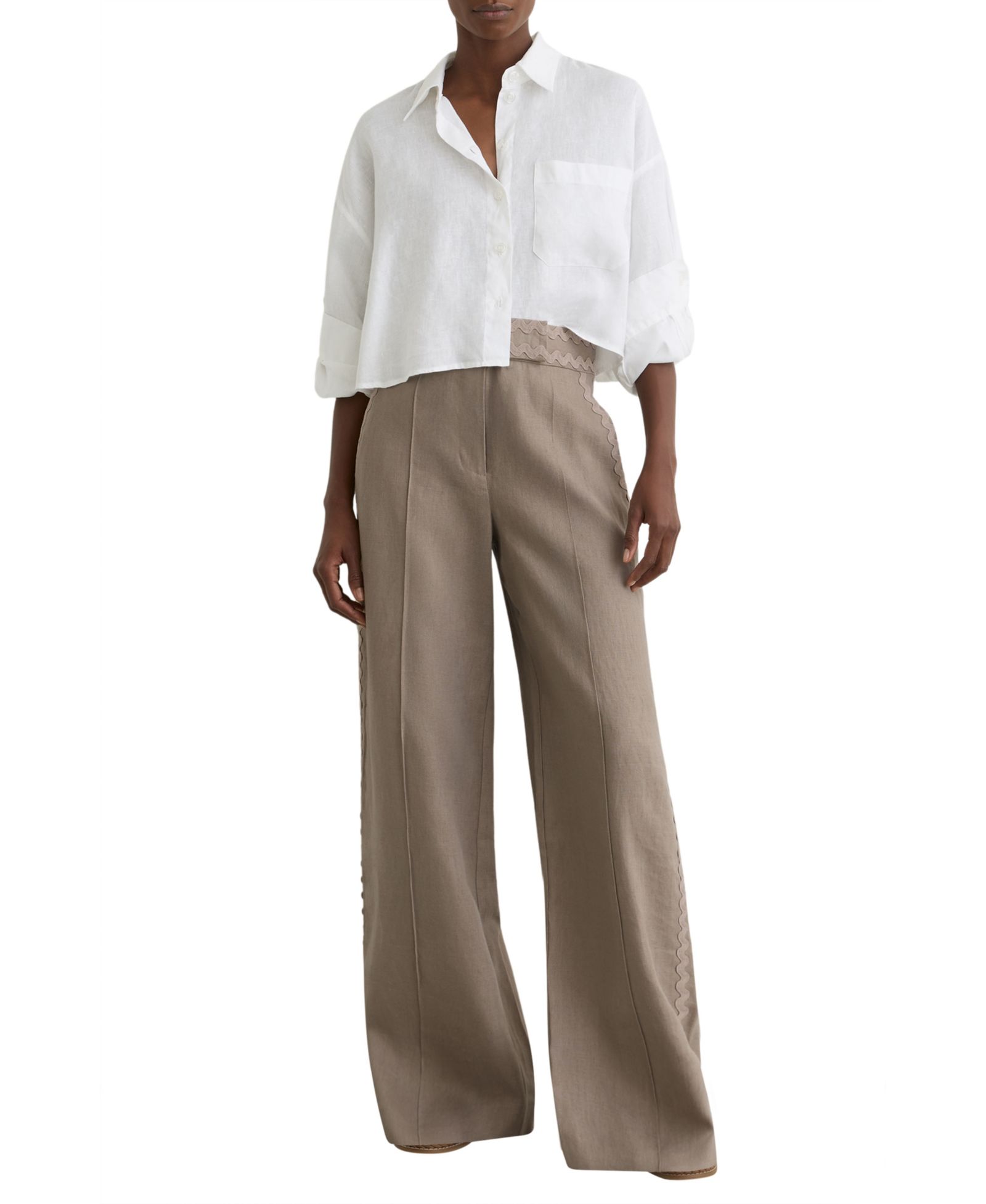 REISS Женский Linen Wave-Trim Wide-Leg Pants