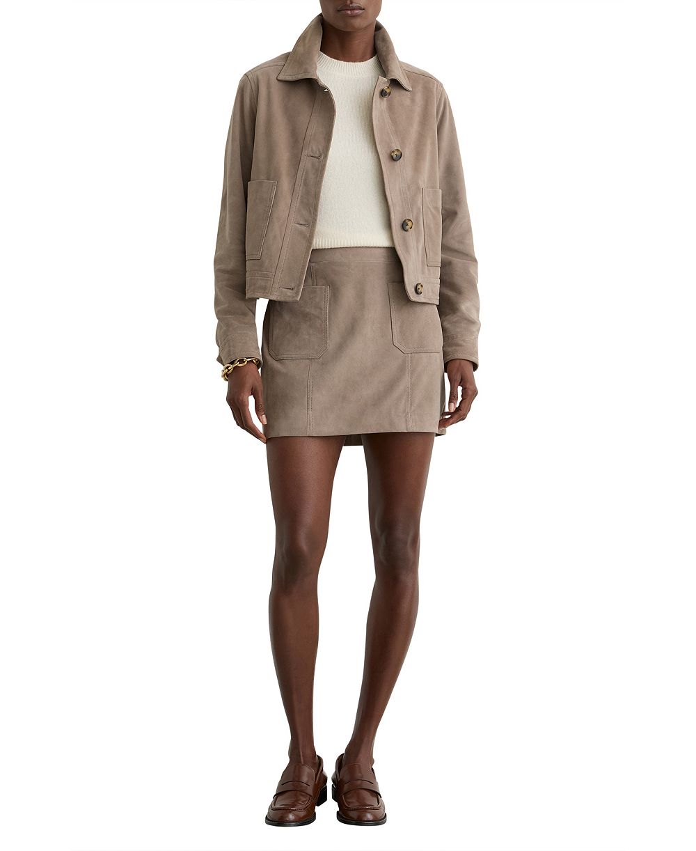 REISS Women's Suede Patch-Pocket Mini Skirt