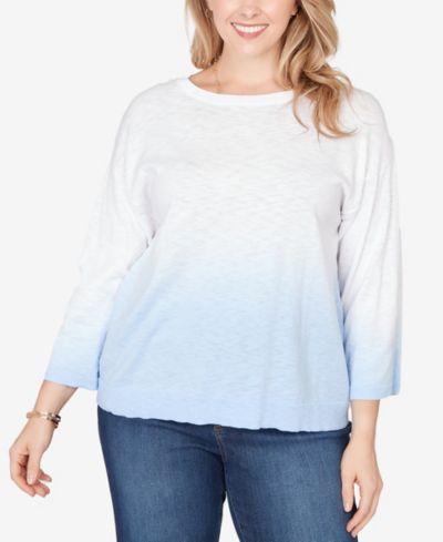 Ruby Rd. Plus Size Dip Dye Ombre Cotton Pullover Sweater