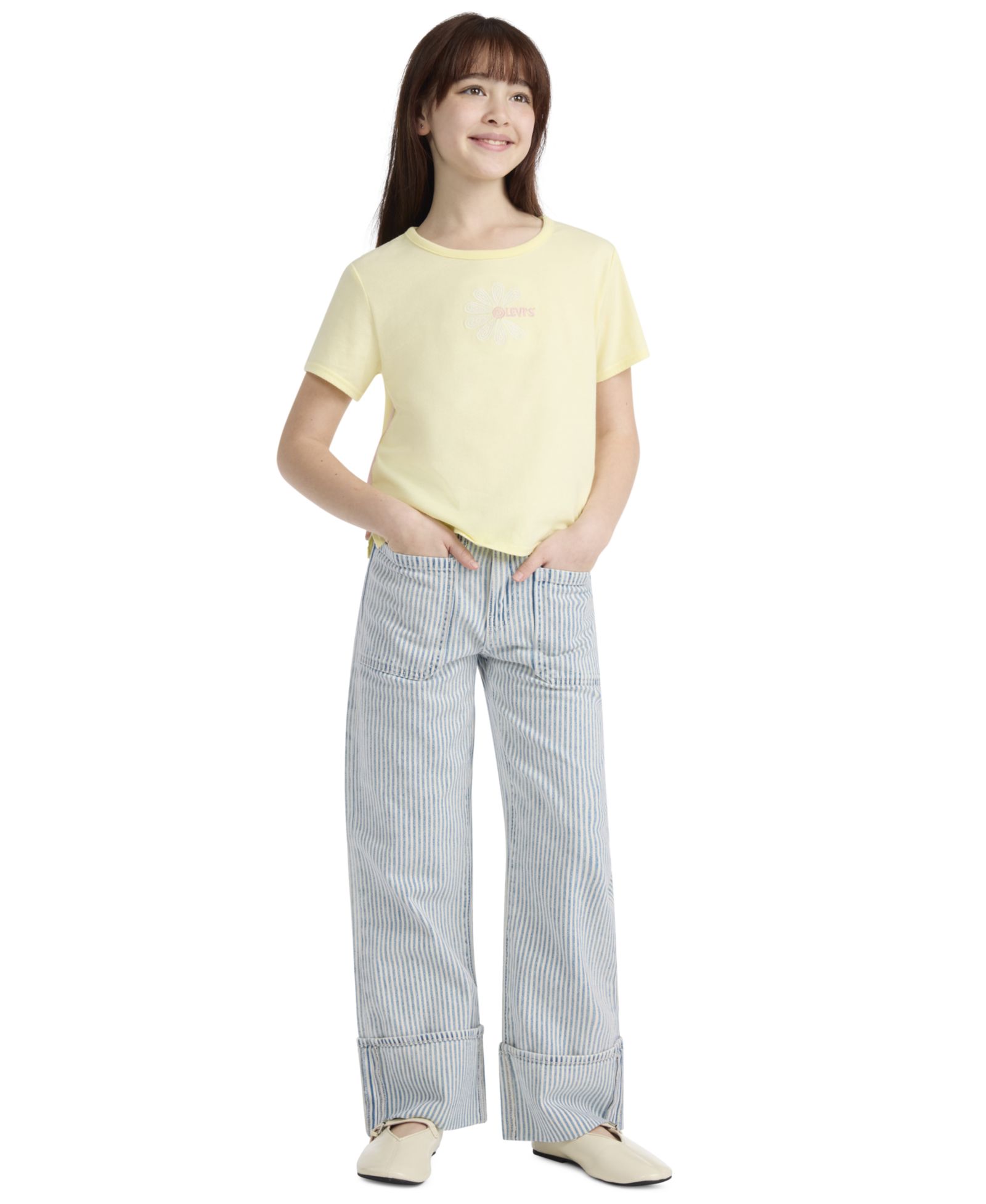 Джинсы Levi's для девочек, широкие, в полоску, Railroad Striped