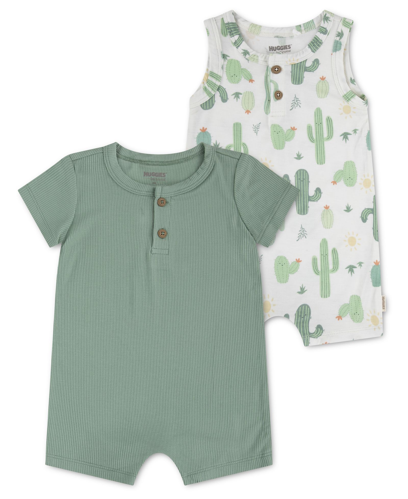 Huggies Baby Boys' Henley Neck Romper, 2-Pack