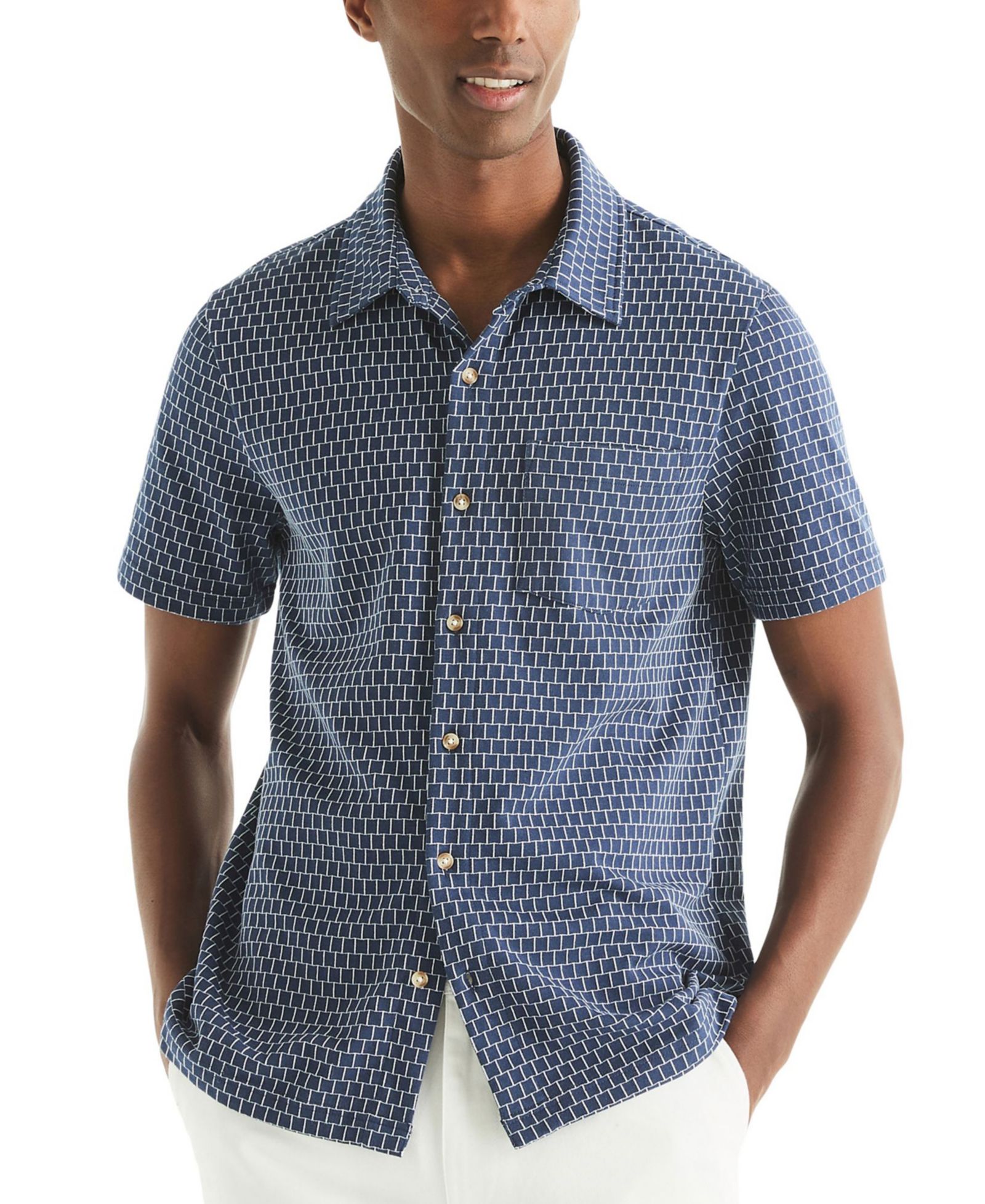 Nautica Men's Classic-Fit Brick Pattern Button-Front Short-Sleeve Shirt