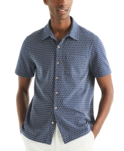 Nautica Мужская рубашка с коротким рукавом в кирпичный узор Classic-Fit