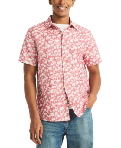 Мужская рубашка Nautica Men's Reverse Palm Tree Printed Linen Short-Sleeve