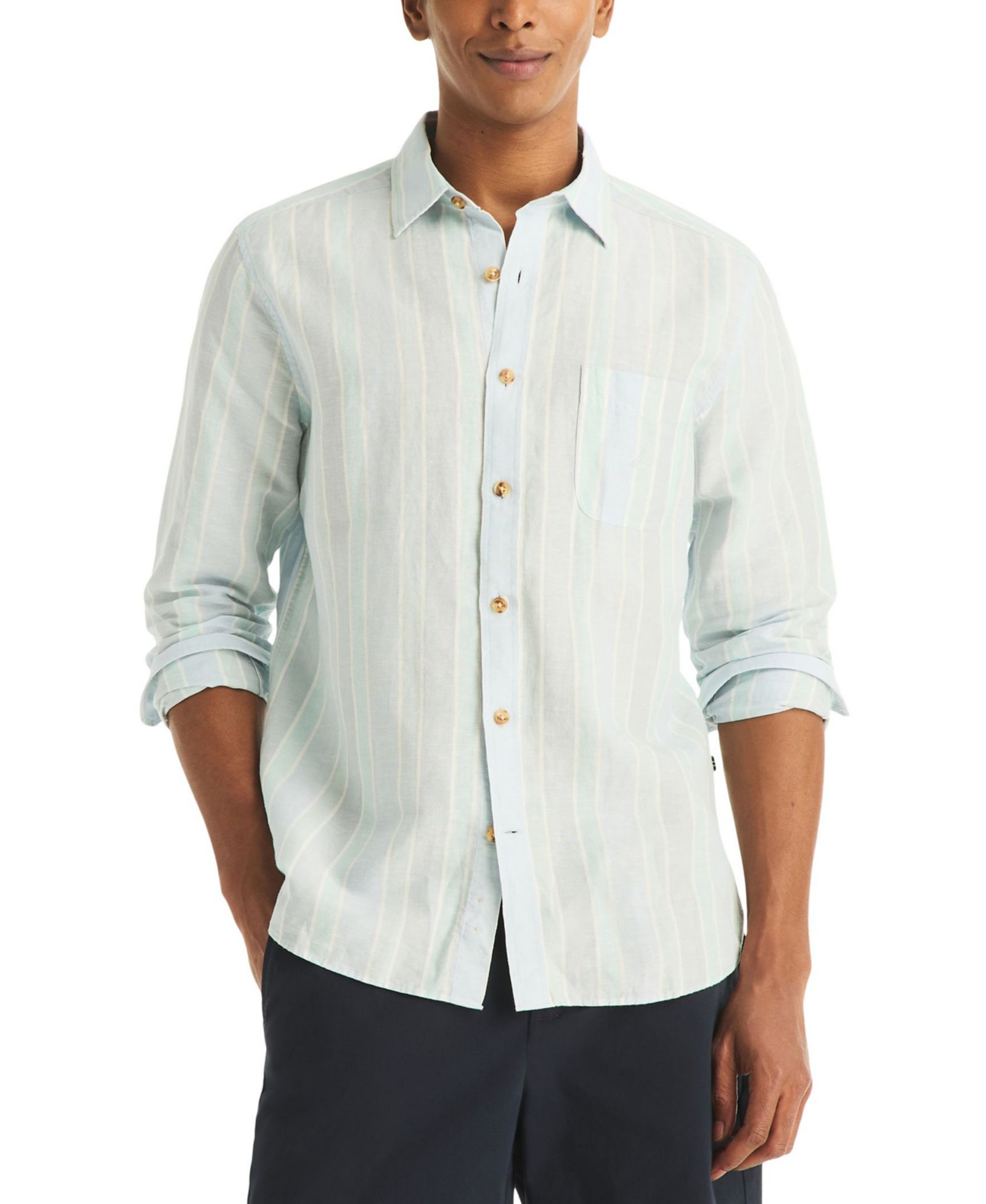 Nautica Men's Striped Linen Long-Sleeve Shirt