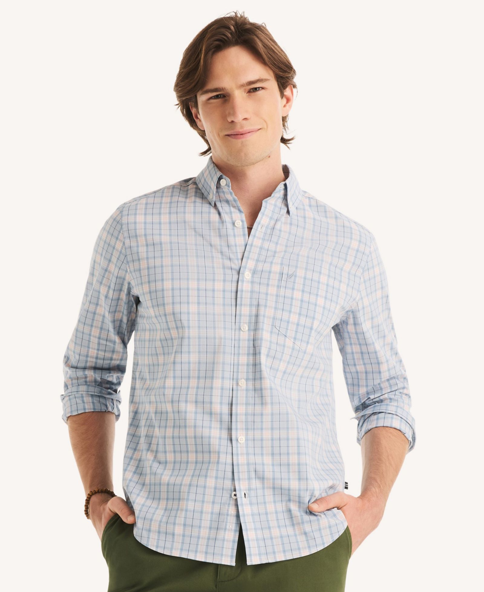 Мужская клетчатая рубашка Nautica Classic-Fit с длинным рукавом