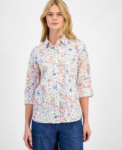 Nautica Women's Patterned Roll-Tab Shirt