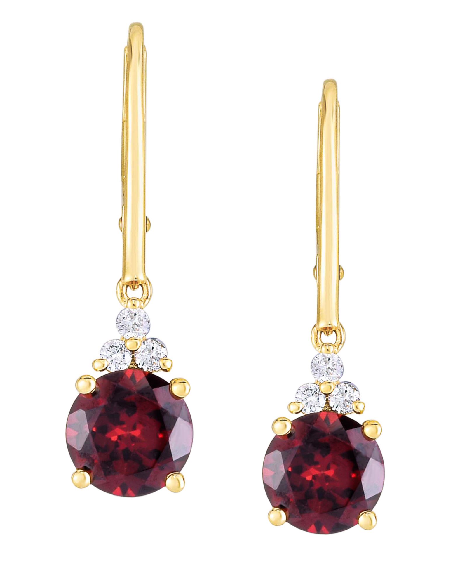 Серьги с гранатом (3 ct. t.w.) и бриллиантами (1/8 ct. t.w.), рычажный замок, 14k White Gold