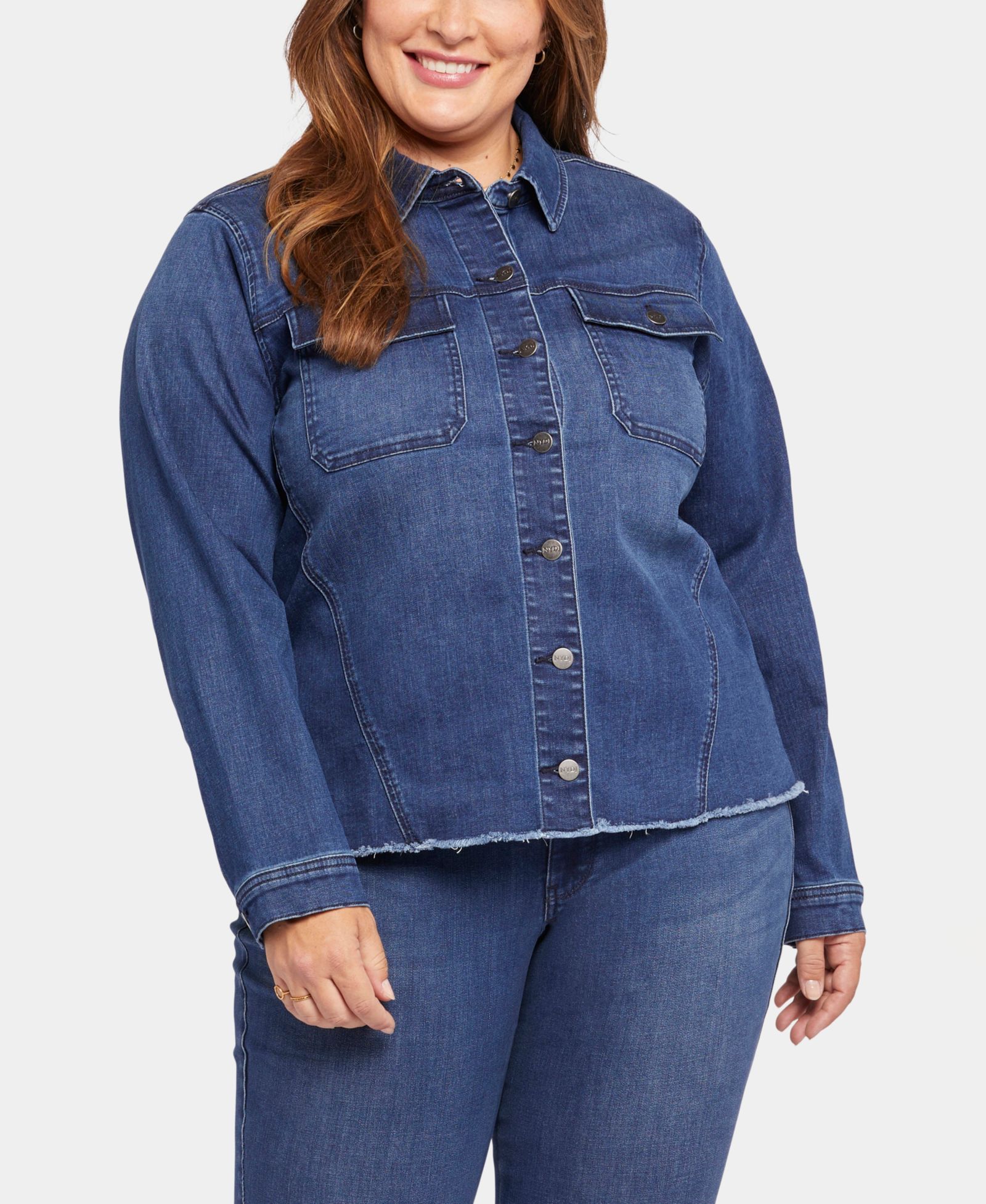 NYDJ Plus Size Frayed Hem Denim Jacket
