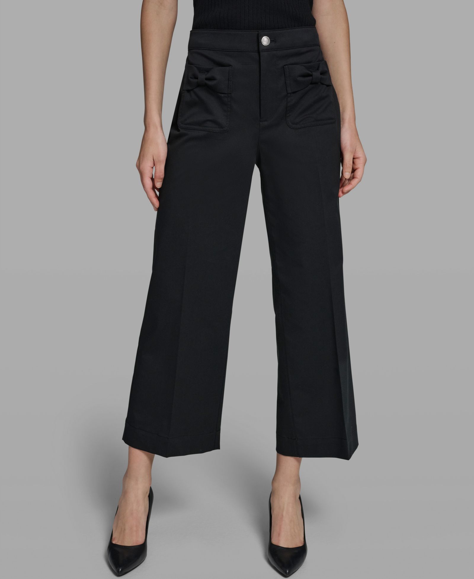 KARL LAGERFELD PARIS Women's Mid-Rise Straight Bow Pocket Pants