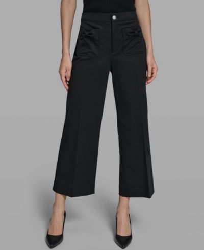 KARL LAGERFELD PARIS Women's Mid-Rise Straight Bow Pocket Pants