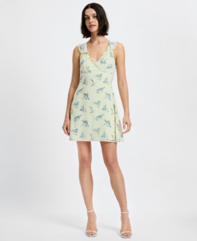French Connection Women's Yellow Floral V-Neck Sleeveless Mini Dress