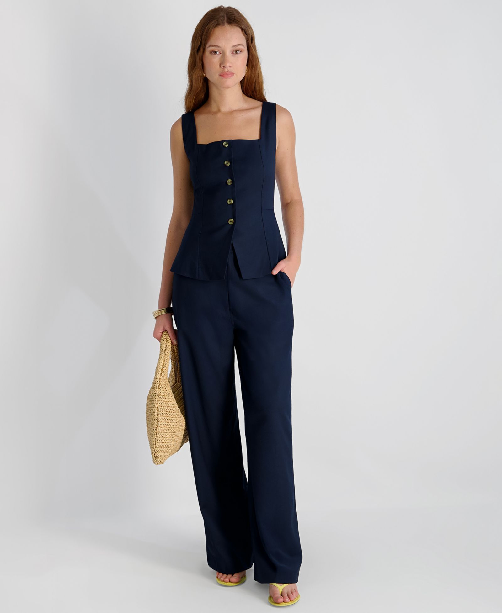 French Connection Women's Twill Square Neck Button-Down Top