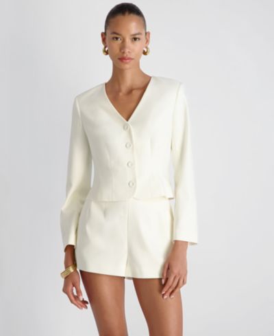 French Connection Women's Halsey V-Neck Twill Cropped Fitted Jacket