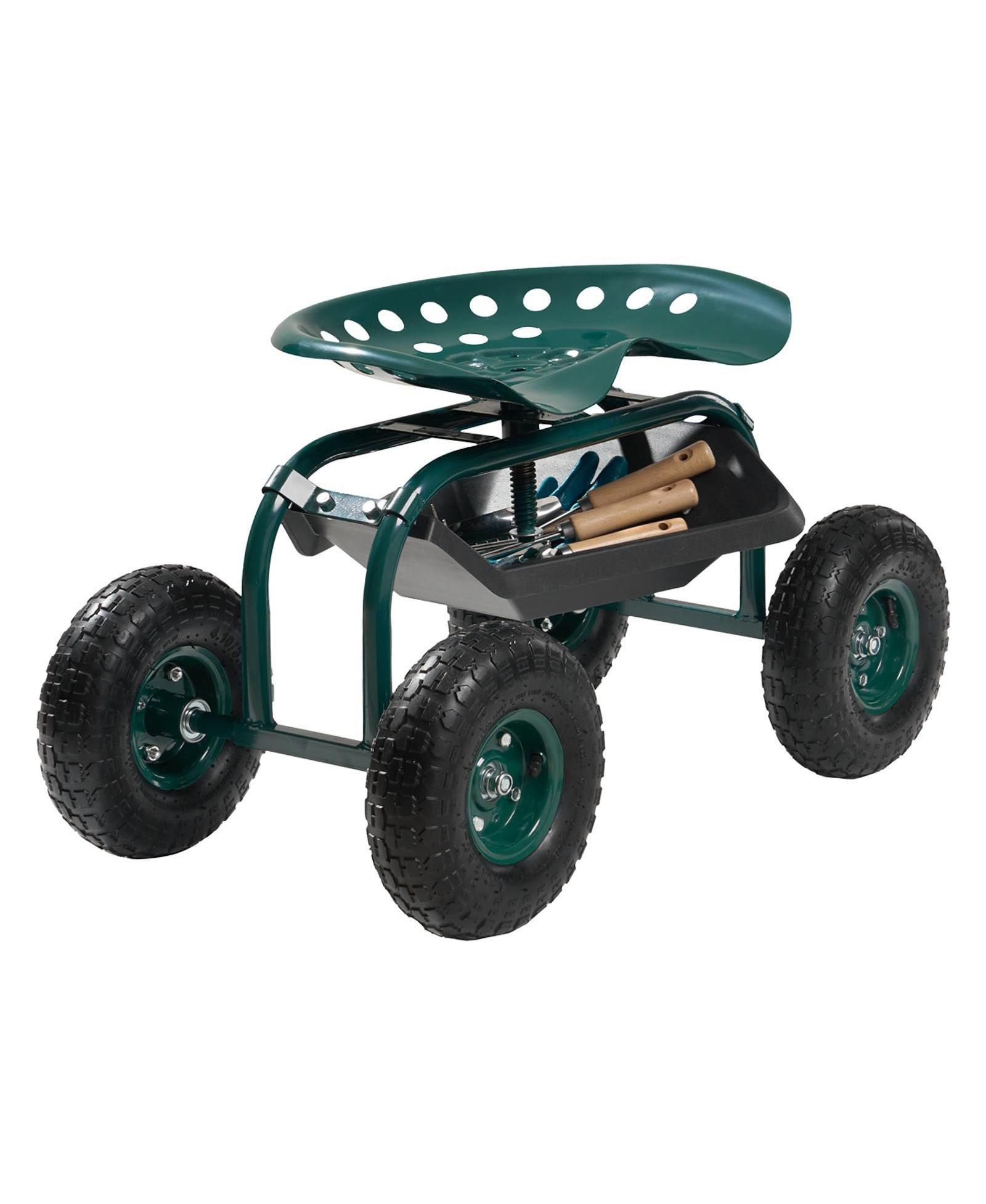 SUGFIT Rolling Garden Scooter with Swivel Seat & Multi-compartment Tool Storage