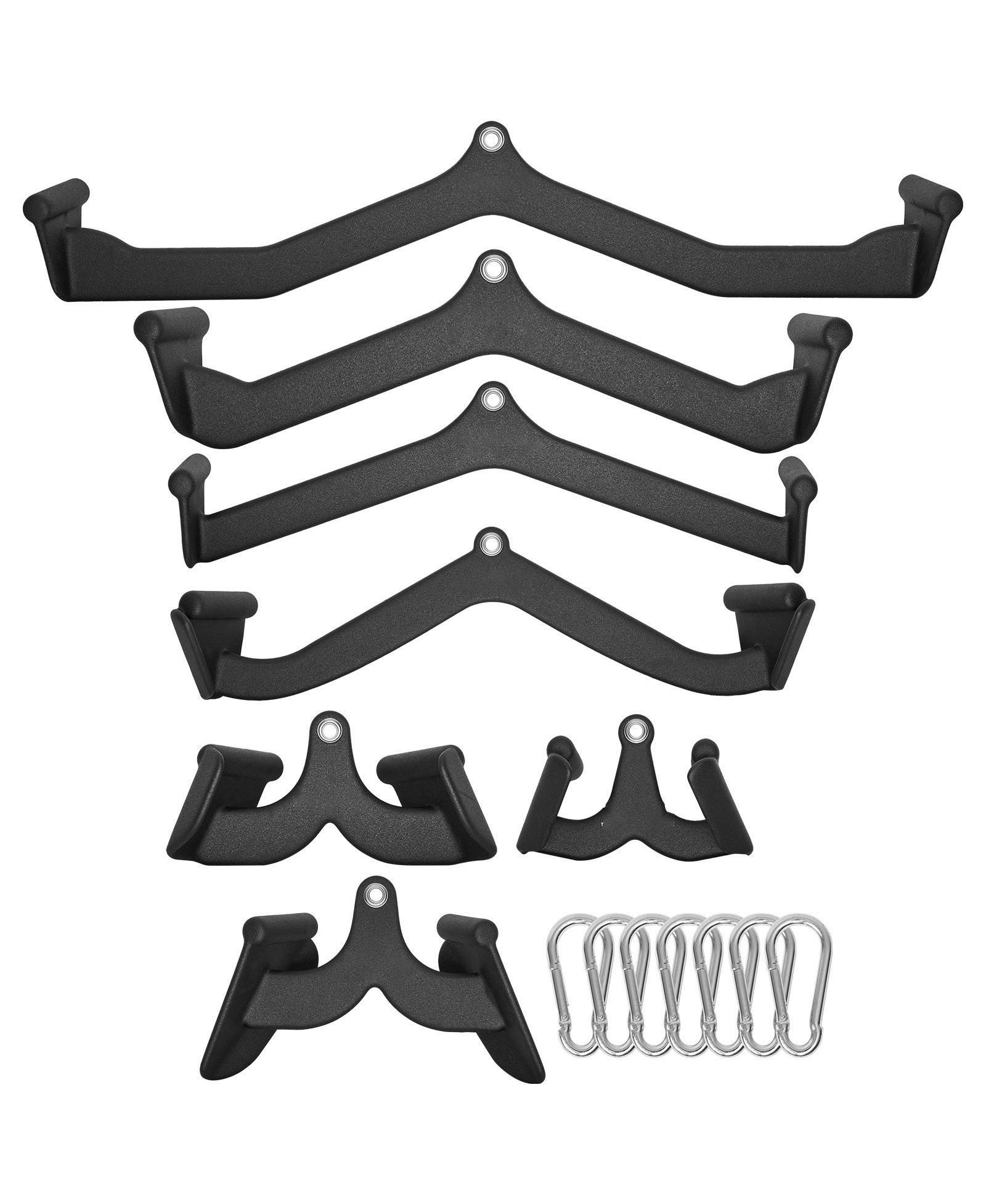 SUGFIT LAT Pulldown Bar Set 7-Piece Cable Row T-Bar V-Bar Attachments Rubber Grip