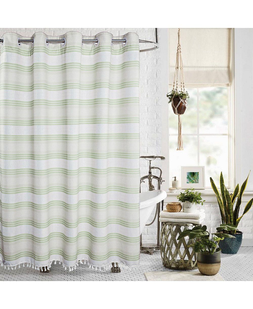 Awesome Home No hook Horizontal Beach Stripe Shower Curtain, Water Repellent, 71"X74"