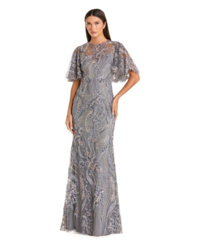 Женское вечернее платье Mac Duggal High Neck Flutter Sleeve Floral Embroidered