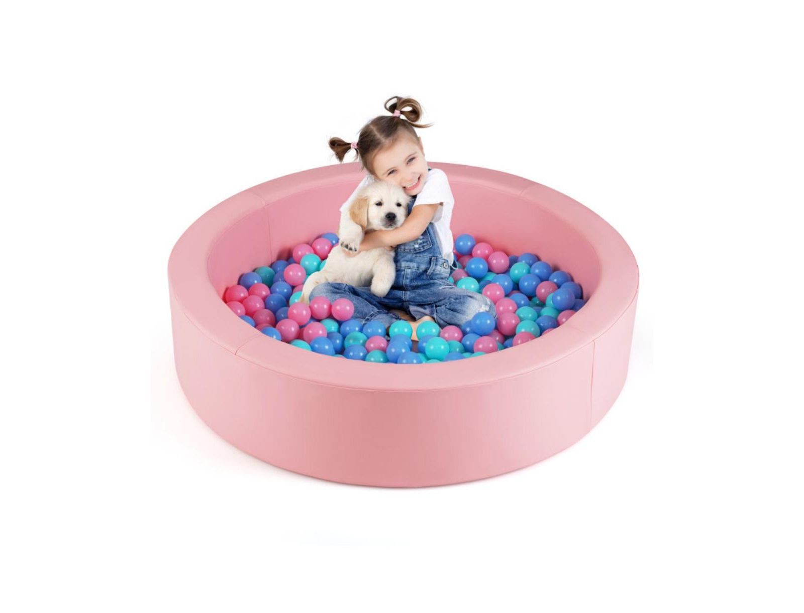 HONGGE 42.5 Inch Round Foam Ball Pit with Washable PU Cover