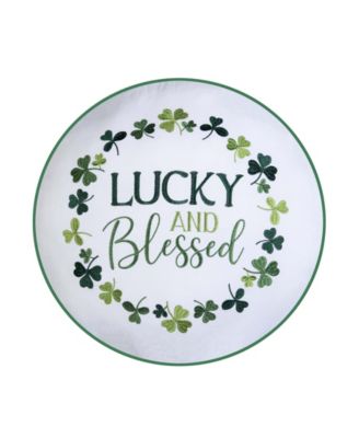"Lucky and Blessed" St. Patrick's Day Round Embroidered Accent Throw Pillow 18" x 20"