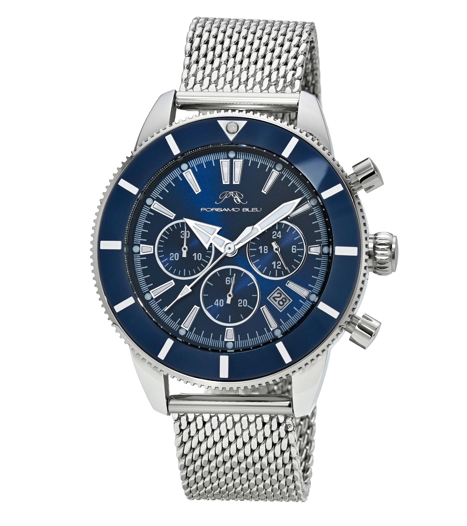 Porsamo Bleu Men's Brandon Chronograph Silver Tone Stainless Steel Bracelet Watch 44 mm