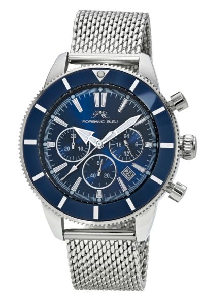 Porsamo Bleu Men's Brandon Chronograph Silver Tone Stainless Steel Bracelet Watch 44 mm