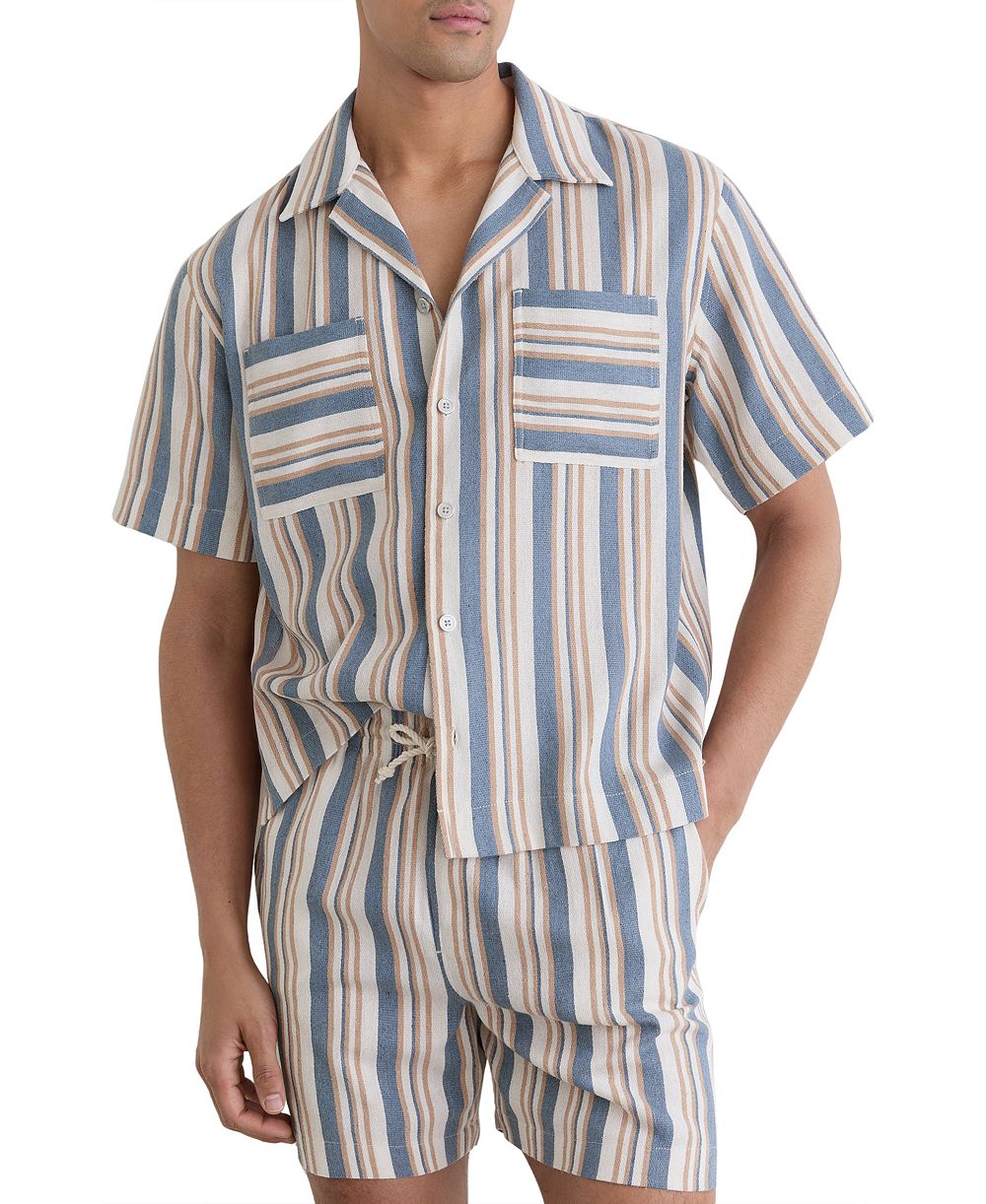REISS Мужская рубашка Celeste Stripe с двумя карманами, кубинский воротник