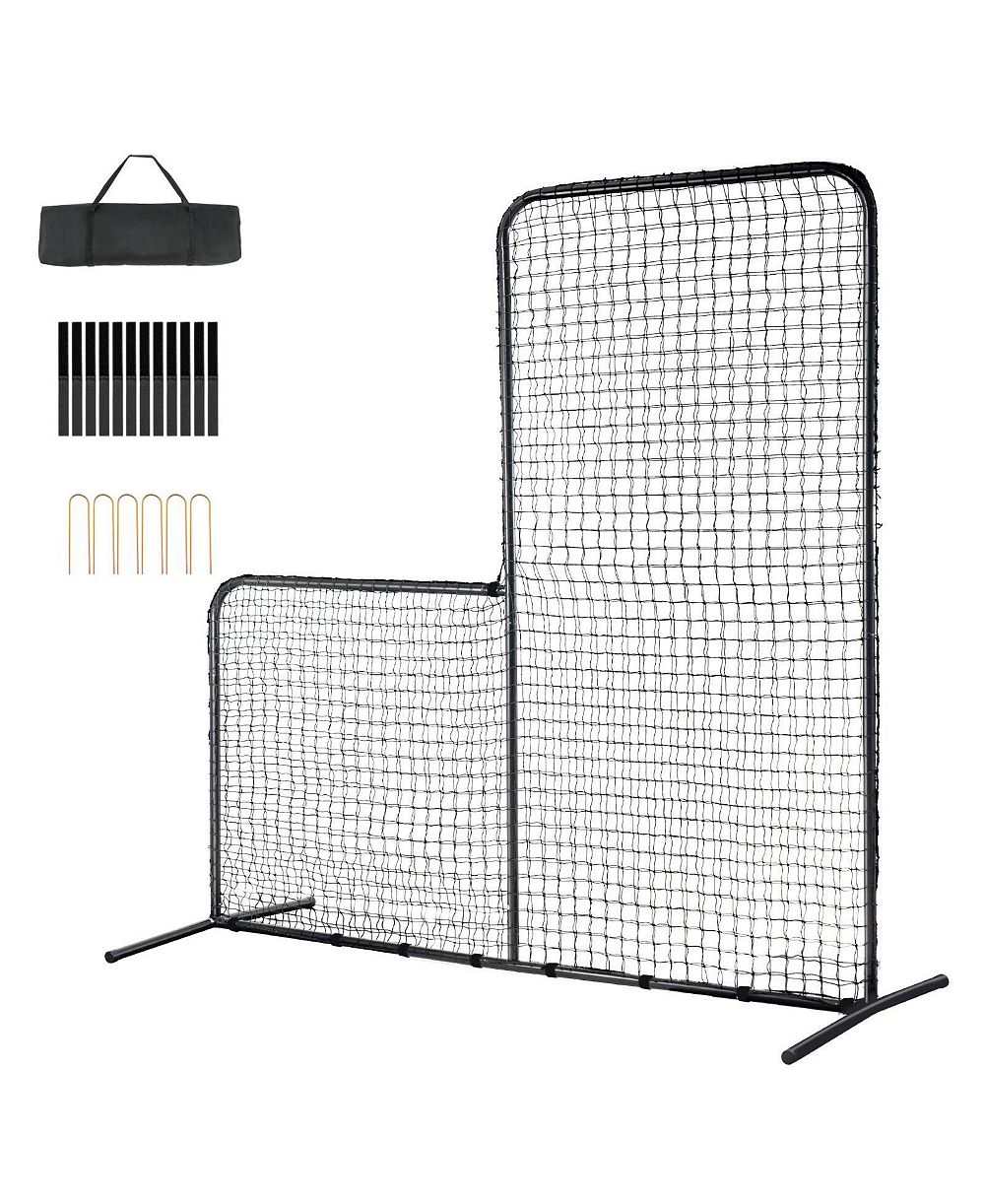 Mecale L-Screen Baseball Net, 7x7 ft Safety Pitching Screen with Carry Bag and Stakes, Heavy-Duty Batting Cage Protection Net
