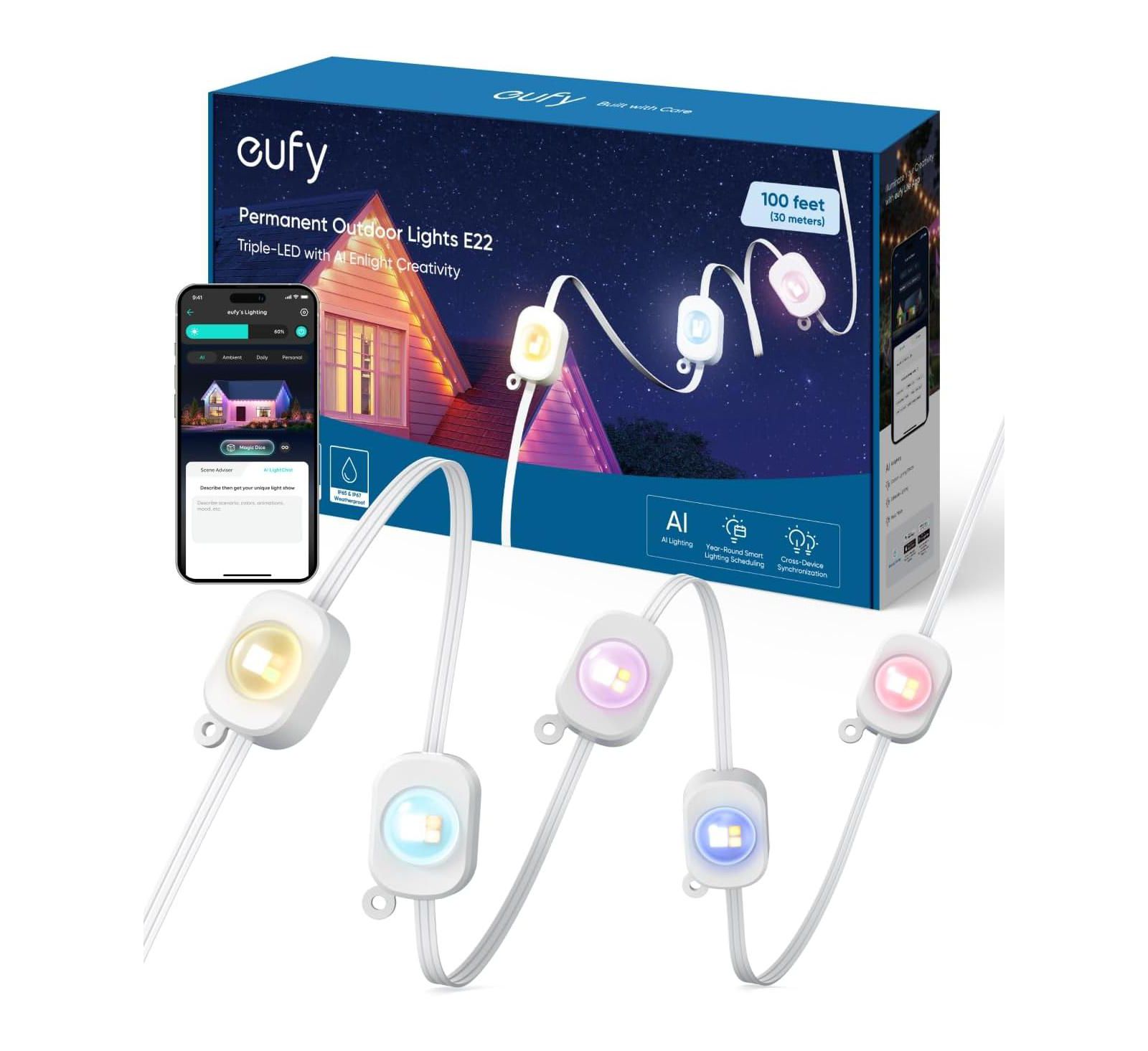 eufy Уличные прожекторы Permanent Outdoor Lights E22 100ft с 60 Triple-LED Lights