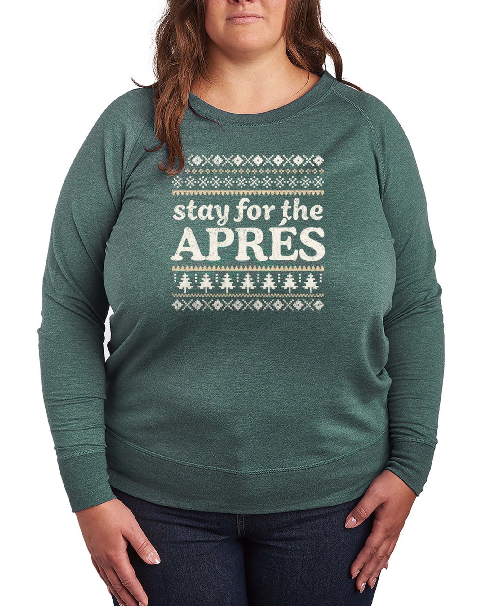 Hybrid Apparel Plus Size Stay For The Apres Word Art Long sleeve T-shirt