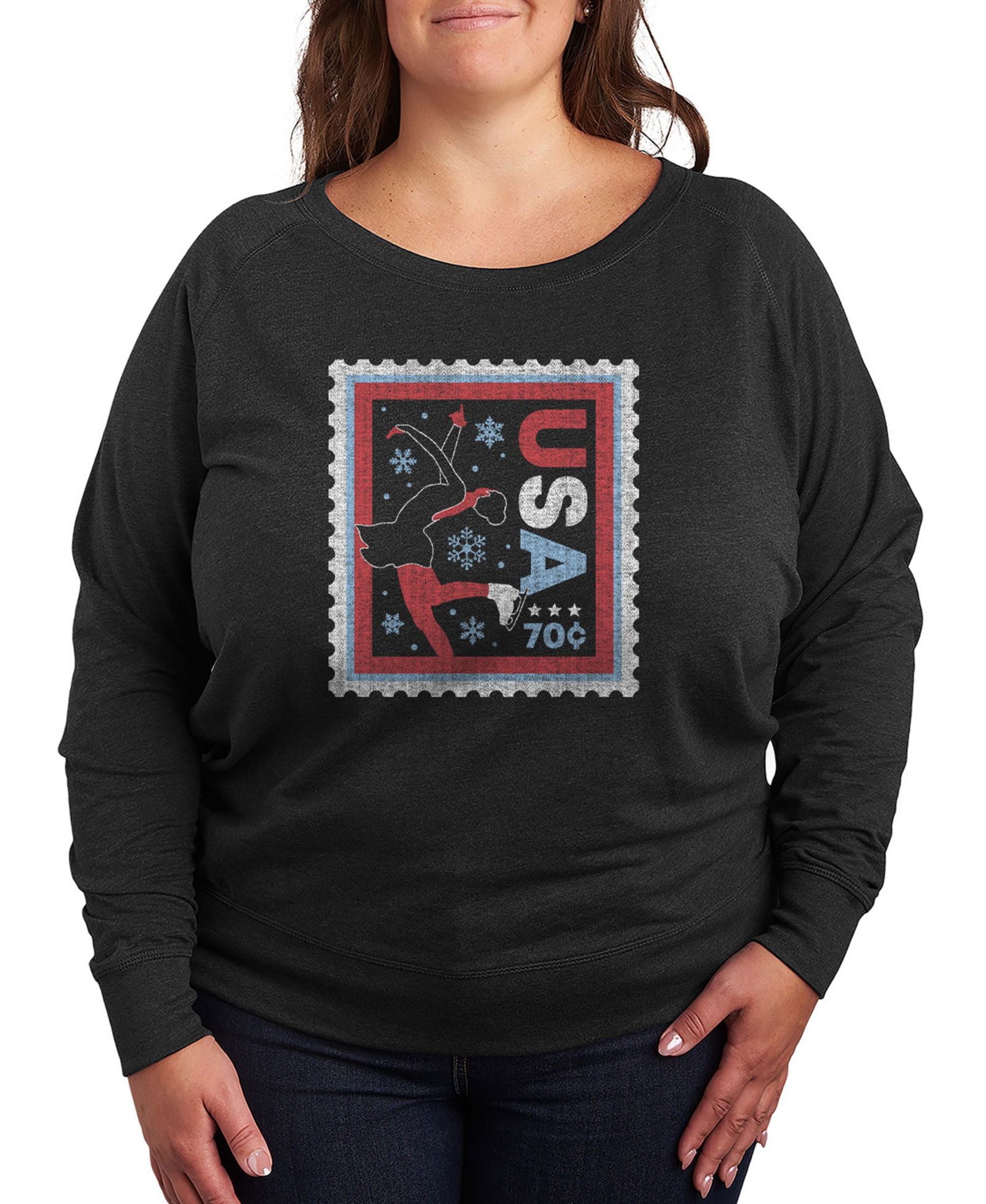 Hybrid Apparel Plus Size Skater Stamp Word Art Long sleeve T-Shirt