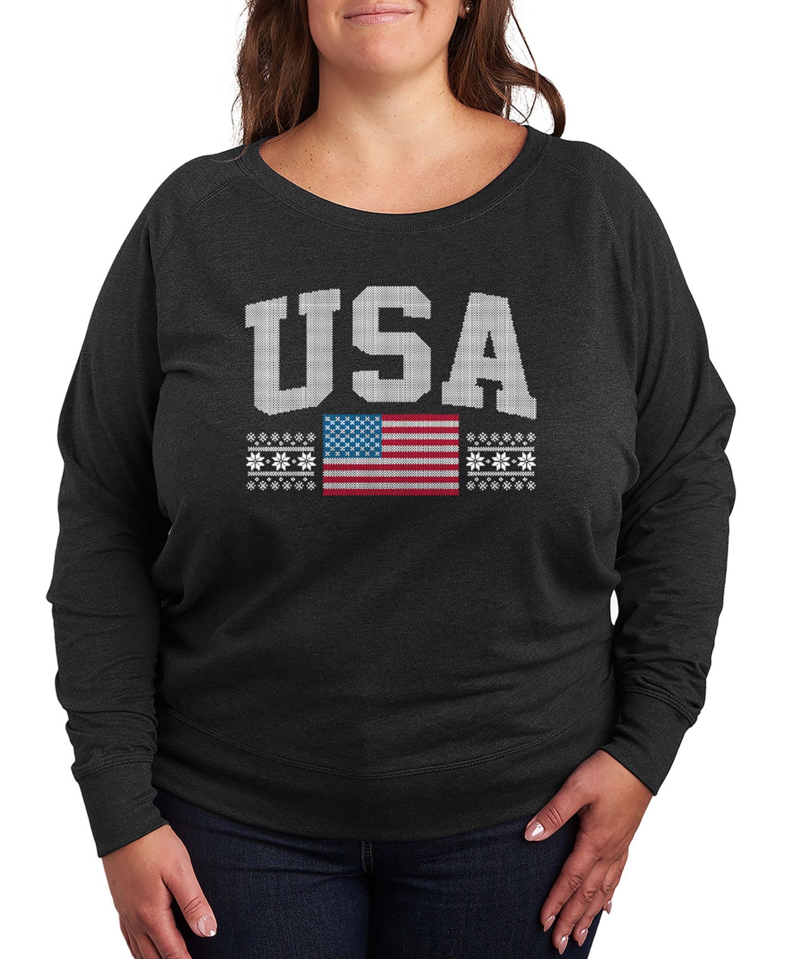 Hybrid Apparel Plus Size USA Sport Word Art Long Pullover T-shirt