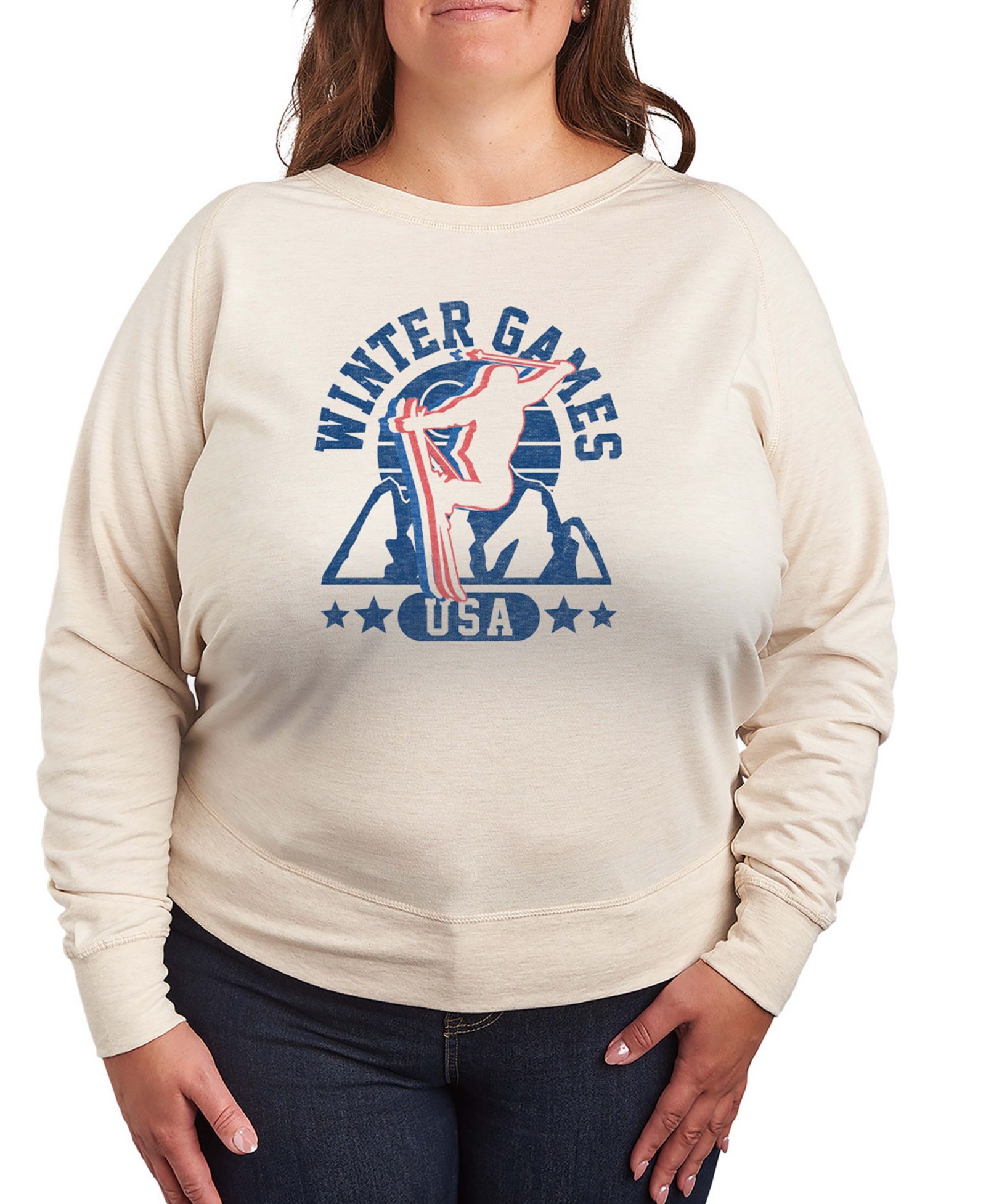 Hybrid Apparel Plus Size Winter Games Skiing Word Art Long sleeve T-shirt